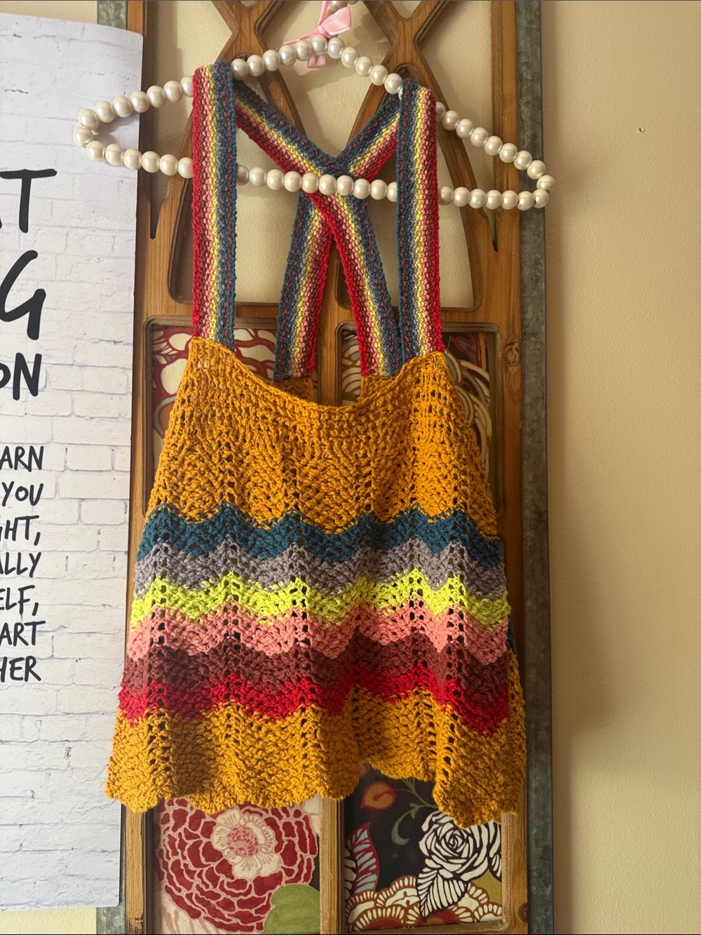 Free PeopleCrochet Rainbow Stripe Tank Top - Mustard & Multicolor